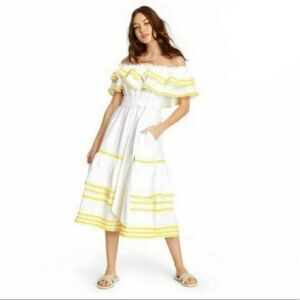 Lisa Marie Fernandez for Target Ric Rac Off The Shoulder Dress White Yellow XL